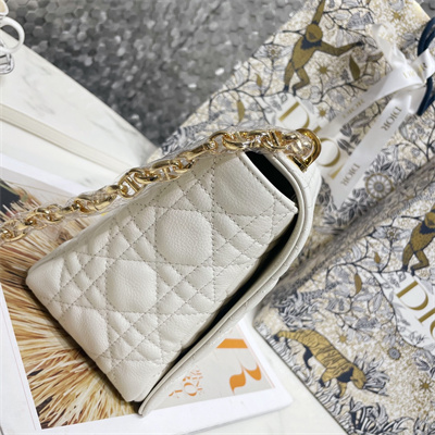 CD Large Di.or Caro Bag Supple Cannage Calfskin Gold Tone Metal White