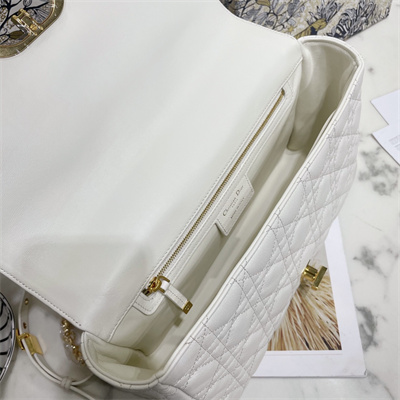 CD Large Di.or Caro Bag Supple Cannage Calfskin Gold Tone Metal White