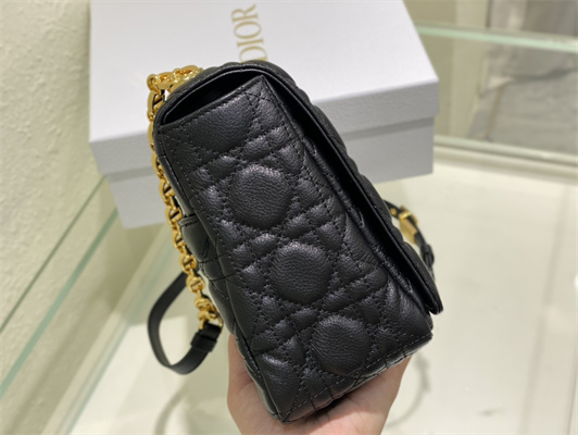 CD Large Di.or Caro Bag Supple Cannage Calfskin Gold Tone Metal Black