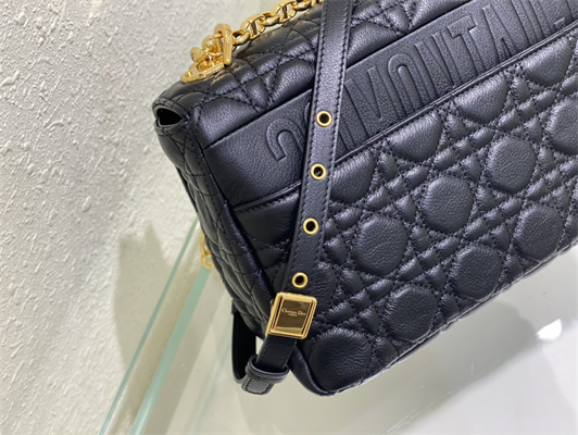 CD Large Di.or Caro Bag Supple Cannage Calfskin Gold Tone Metal Black