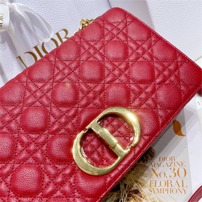 CD Large Di.or Caro Bag Supple Cannage Calfskin Gold Tone Metal Red