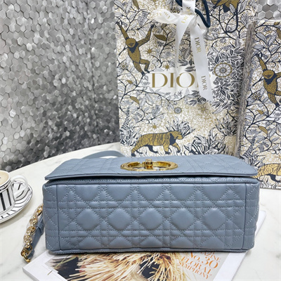 CD Large Di.or Caro Bag Supple Cannage Calfskin Gold Tone Metal Blue