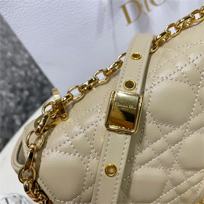 CD Large Di.or Caro Bag Supple Cannage Calfskin Gold Tone Metal Beige