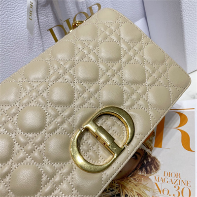 CD Large Di.or Caro Bag Supple Cannage Calfskin Gold Tone Metal Beige