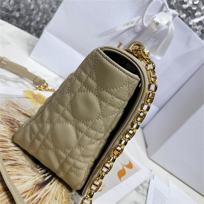 CD Large Di.or Caro Bag Supple Cannage Calfskin Gold Tone Metal Beige