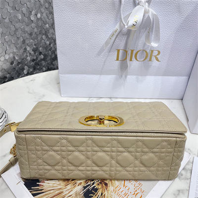 CD Large Di.or Caro Bag Supple Cannage Calfskin Gold Tone Metal Beige