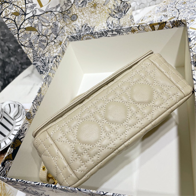 CD Large Di.or Caro Bag Supple Cannage Calfskin Gold Tone Metal Sand