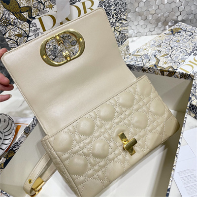 CD Large Di.or Caro Bag Supple Cannage Calfskin Gold Tone Metal Sand