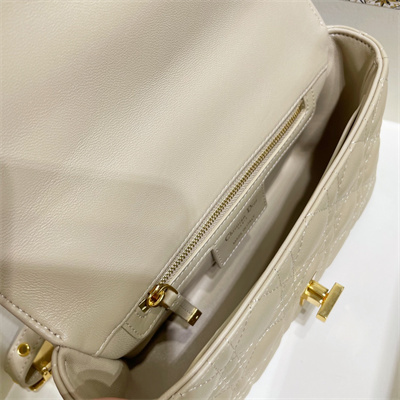 CD Large Di.or Caro Bag Supple Cannage Calfskin Gold Tone Metal Sand