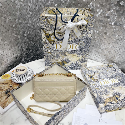 CD Large Di.or Caro Bag Supple Cannage Calfskin Gold Tone Metal Sand