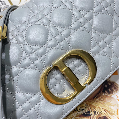 CD Large Di.or Caro Bag Supple Cannage Calfskin Gold Tone Metal Stone Grey