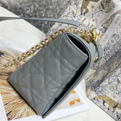 CD Large Di.or Caro Bag Supple Cannage Calfskin Gold Tone Metal Stone Grey