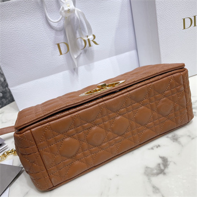CD Large Di.or Caro Bag Supple Cannage Calfskin Gold Tone Metal Caramel