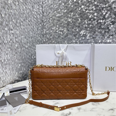 CD Large Di.or Caro Bag Supple Cannage Calfskin Gold Tone Metal Caramel