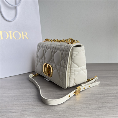 CD Medium Di.or Caro Bag Quilted Macrocannage Calfskin Gold Tone Metal White