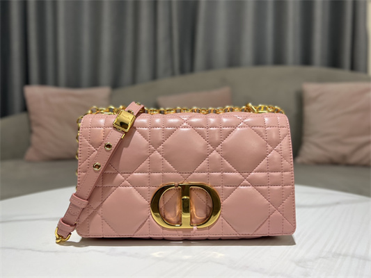 CD Medium Di.or Caro Bag Quilted Macrocannage Calfskin Gold Tone Metal Pink