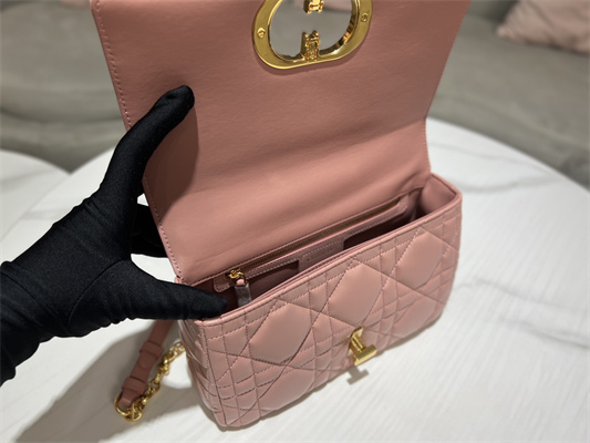 CD Medium Di.or Caro Bag Quilted Macrocannage Calfskin Gold Tone Metal Pink