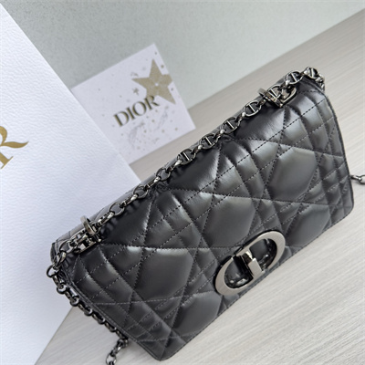 CD Medium Di.or Caro Bag Quilted Macrocannage Calfskin Guncolor Tone Metal Black