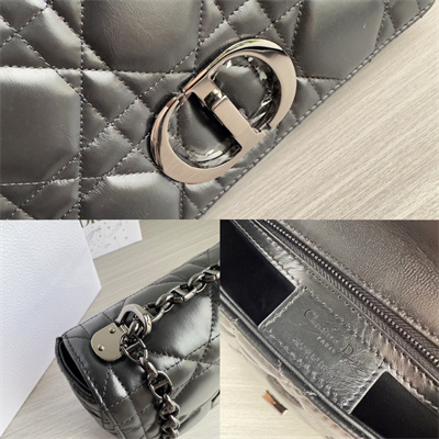 CD Medium Di.or Caro Bag Quilted Macrocannage Calfskin Guncolor Tone Metal Black