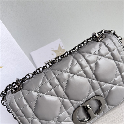 CD Medium Di.or Caro Bag Quilted Macrocannage Calfskin Guncolor Tone Metal Grey