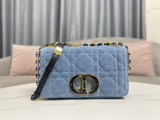 CD Medium Di.or Caro Bag Macrocannage Denim Blue