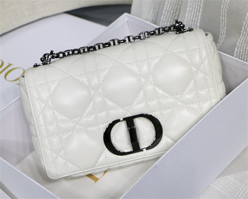 CD Medium Di.or Caro Bag Quilted Macrocannage Calfskin Guncolor Tone Metal White