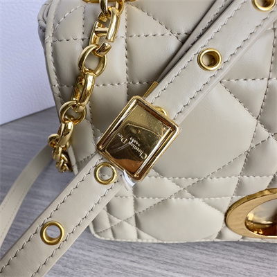 CD Medium Di.or Caro Bag Quilted Macrocannage Calfskin Gold Tone Metal Beige