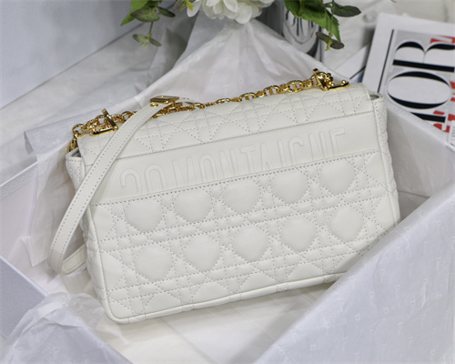CD Medium Di.or Caro Bag Supple Cannage Calfskin Gold Tone Metal White