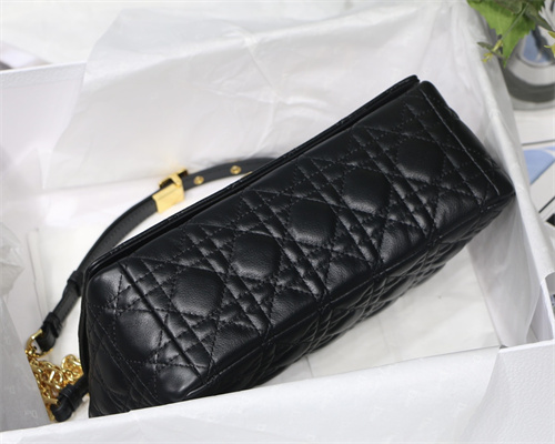 CD Medium Di.or Caro Bag Supple Cannage Calfskin Gold Tone Metal Black
