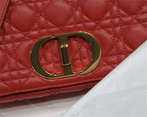 CD Medium Di.or Caro Bag Supple Cannage Calfskin Gold Tone Metal Red