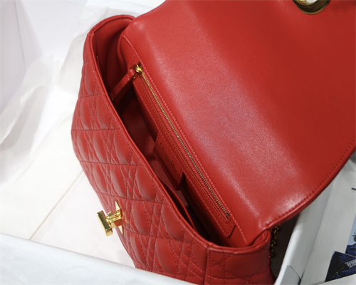 CD Medium Di.or Caro Bag Supple Cannage Calfskin Gold Tone Metal Red