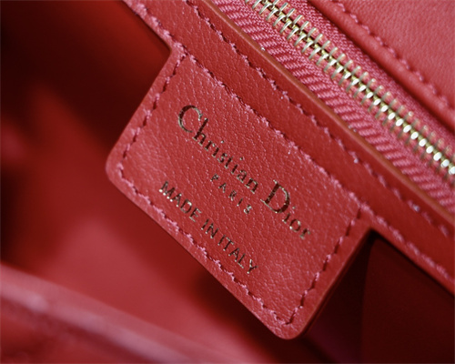 CD Medium Di.or Caro Bag Supple Cannage Calfskin Gold Tone Metal Red