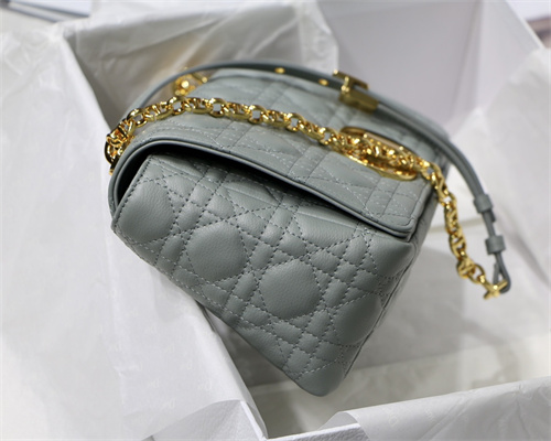 CD Medium Di.or Caro Bag Supple Cannage Calfskin Gold Tone Metal Stone Grey