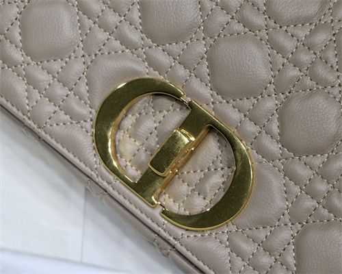 CD Medium Di.or Caro Bag Supple Cannage Calfskin Gold Tone Metal Taupe