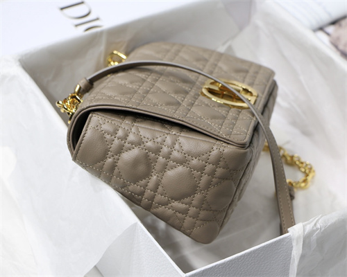 CD Medium Di.or Caro Bag Supple Cannage Calfskin Gold Tone Metal Taupe