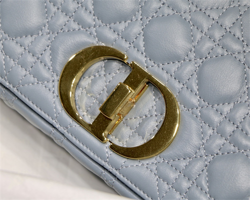 CD Medium Di.or Caro Bag Supple Cannage Calfskin Gold Tone Metal Blue