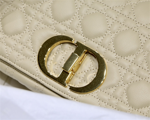 CD Medium Di.or Caro Bag Supple Cannage Calfskin Gold Tone Metal Beige