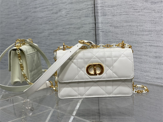 CD Miss Caro Mini Bag Macrocannage Lambskin Gold Tone Metal White