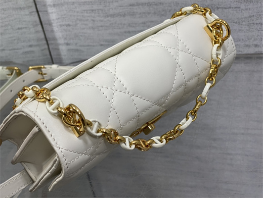 CD Miss Caro Mini Bag Macrocannage Lambskin Gold Tone Metal White