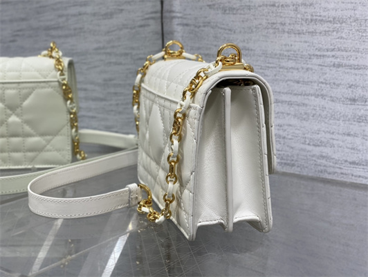 CD Miss Caro Mini Bag Macrocannage Lambskin Gold Tone Metal White