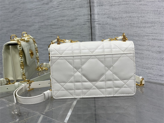 CD Miss Caro Mini Bag Macrocannage Lambskin Gold Tone Metal White