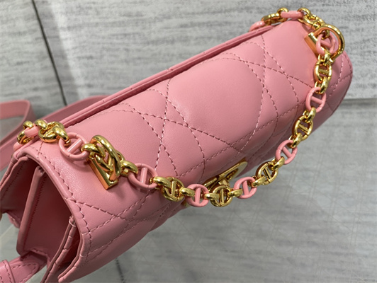 CD Miss Caro Mini Bag Macrocannage Lambskin Gold Tone Metal Pink