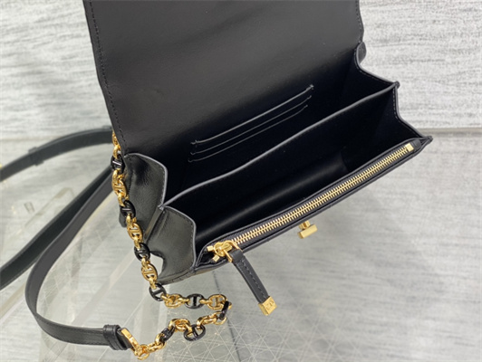 CD Miss Caro Mini Bag Macrocannage Lambskin Gold Tone Metal Black