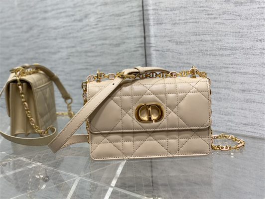 CD Miss Caro Mini Bag Macrocannage Lambskin Gold Tone Metal Beige