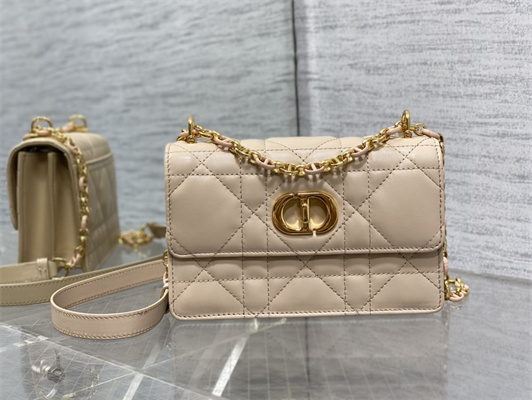 CD Miss Caro Mini Bag Macrocannage Lambskin Gold Tone Metal Beige