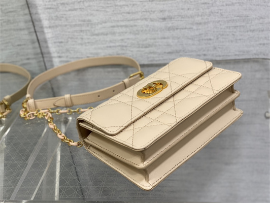 CD Miss Caro Mini Bag Macrocannage Lambskin Gold Tone Metal Beige