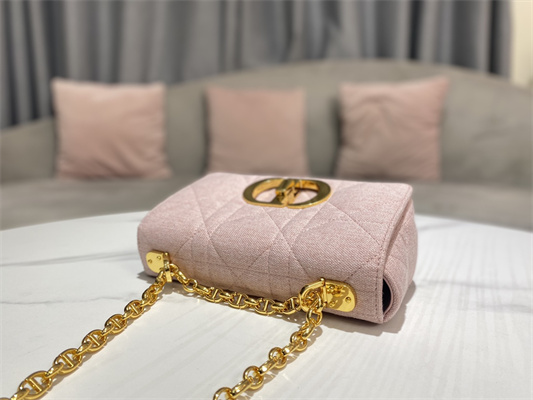 CD Small Di.or Caro Bag Macrocannage Linen Gold Tone Metal Rose Pink
