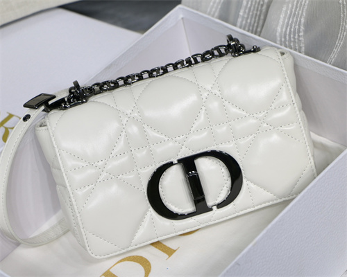 CD Small Di.or Caro Bag Quilted Macrocannage Calfskin Guncolor Tone Metal White