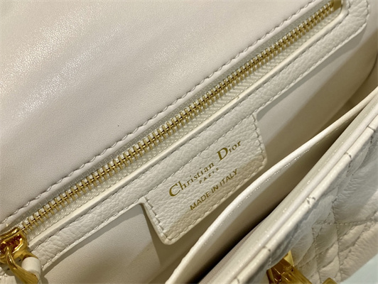 CD Small Di.or Caro Bag Supple Cannage Calfskin Gold Tone Metal White