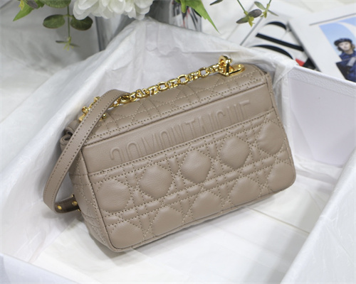CD Small Di.or Caro Bag Supple Cannage Calfskin Gold Tone Metal Taupe